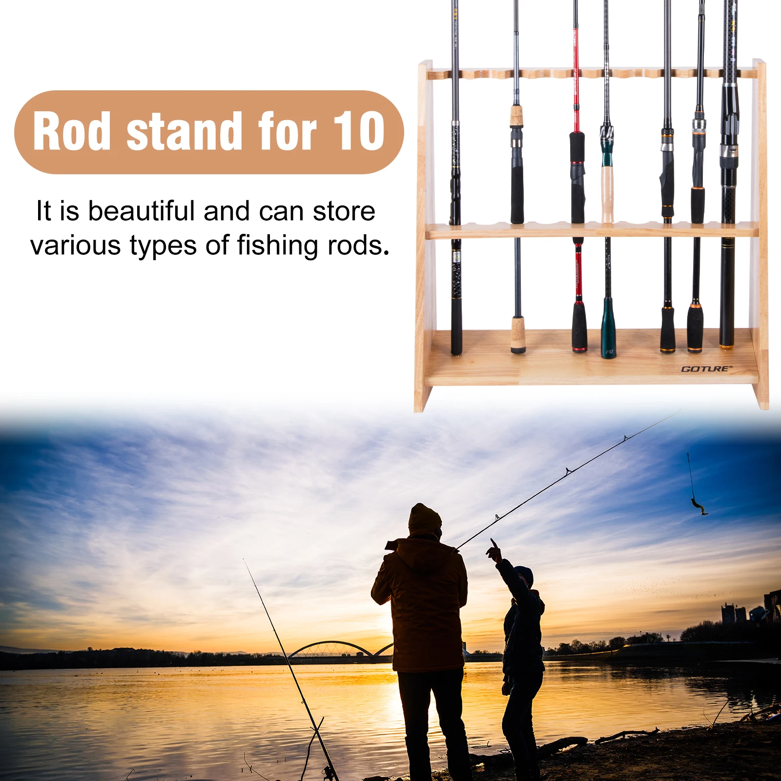 Goture Wooden Fishing Rod Hold - Fishing Rod Rack review and price